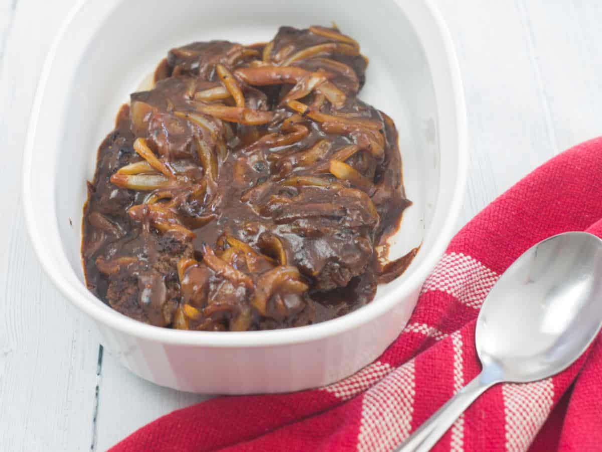 serving bowl with bbq beef meatloaf patties
