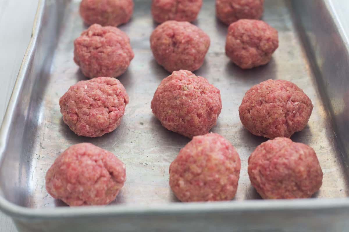 raw, formed meatballs