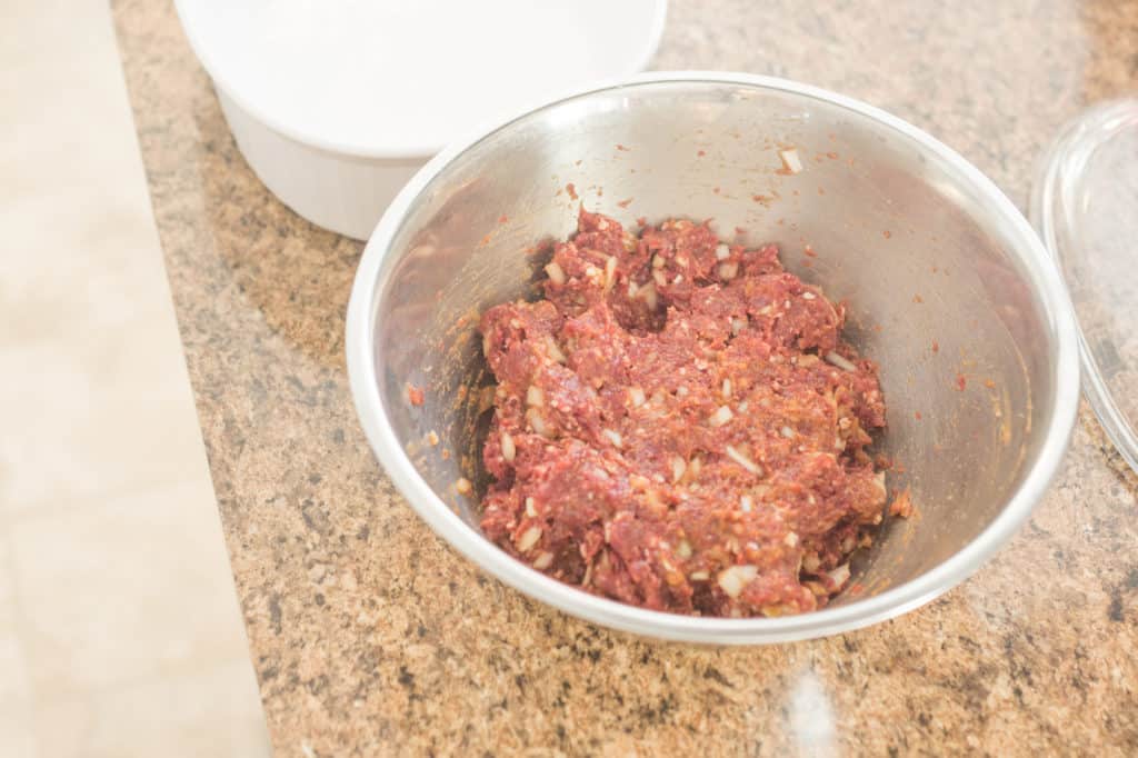 meat mixture in mixing bowl