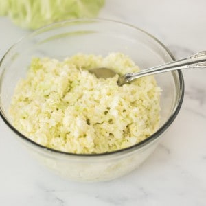 coleslaw in glass bowl.