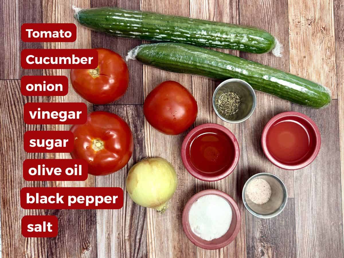 ingredients for cucumber tomato salad.