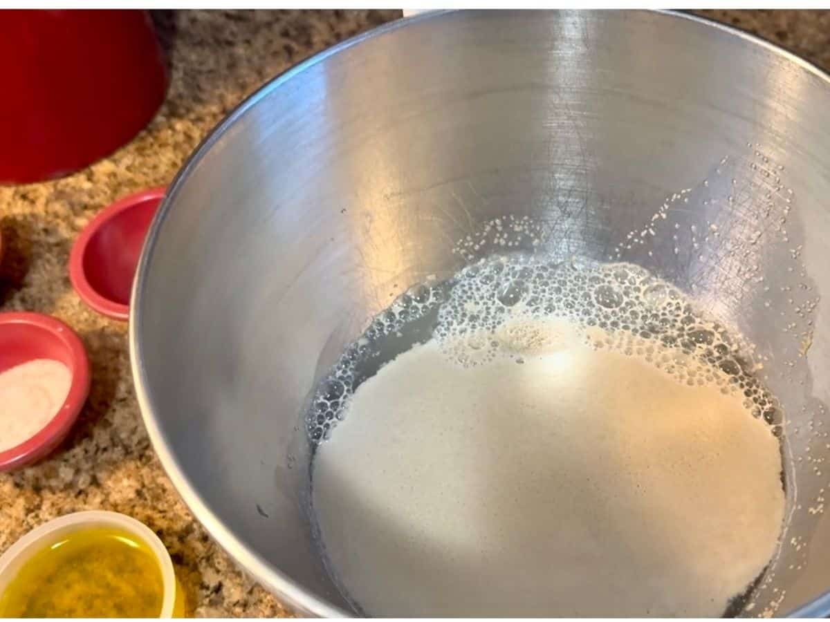 yeast in mixing bowl.
