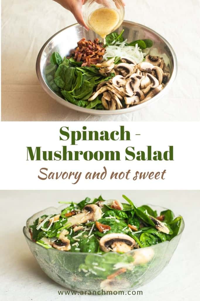 pinterest image with spinach salad and dressing