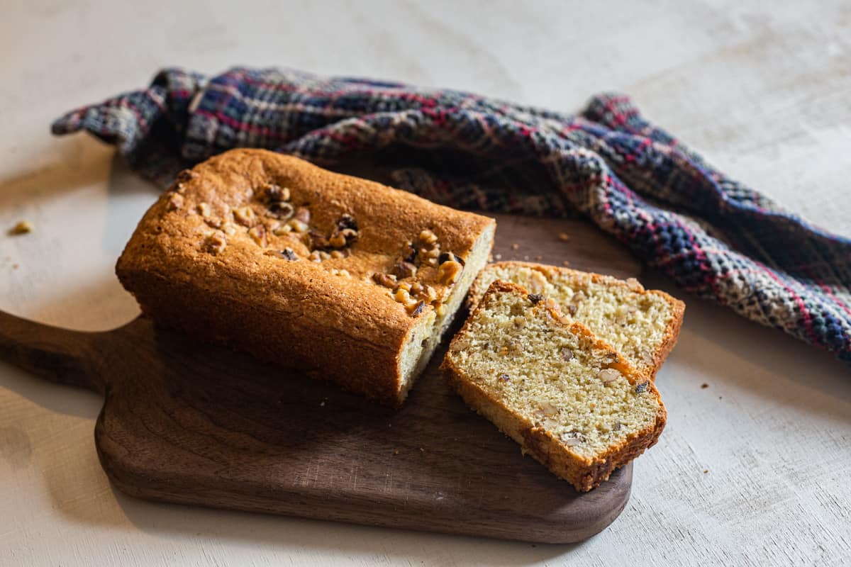 banana bread with two cut slices