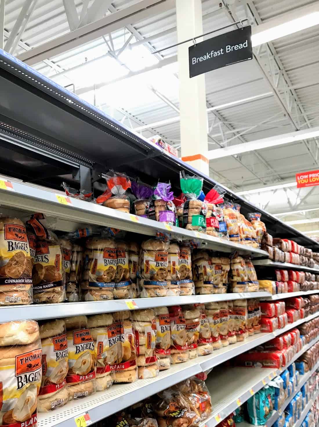 Walmart bread aisle with bagels