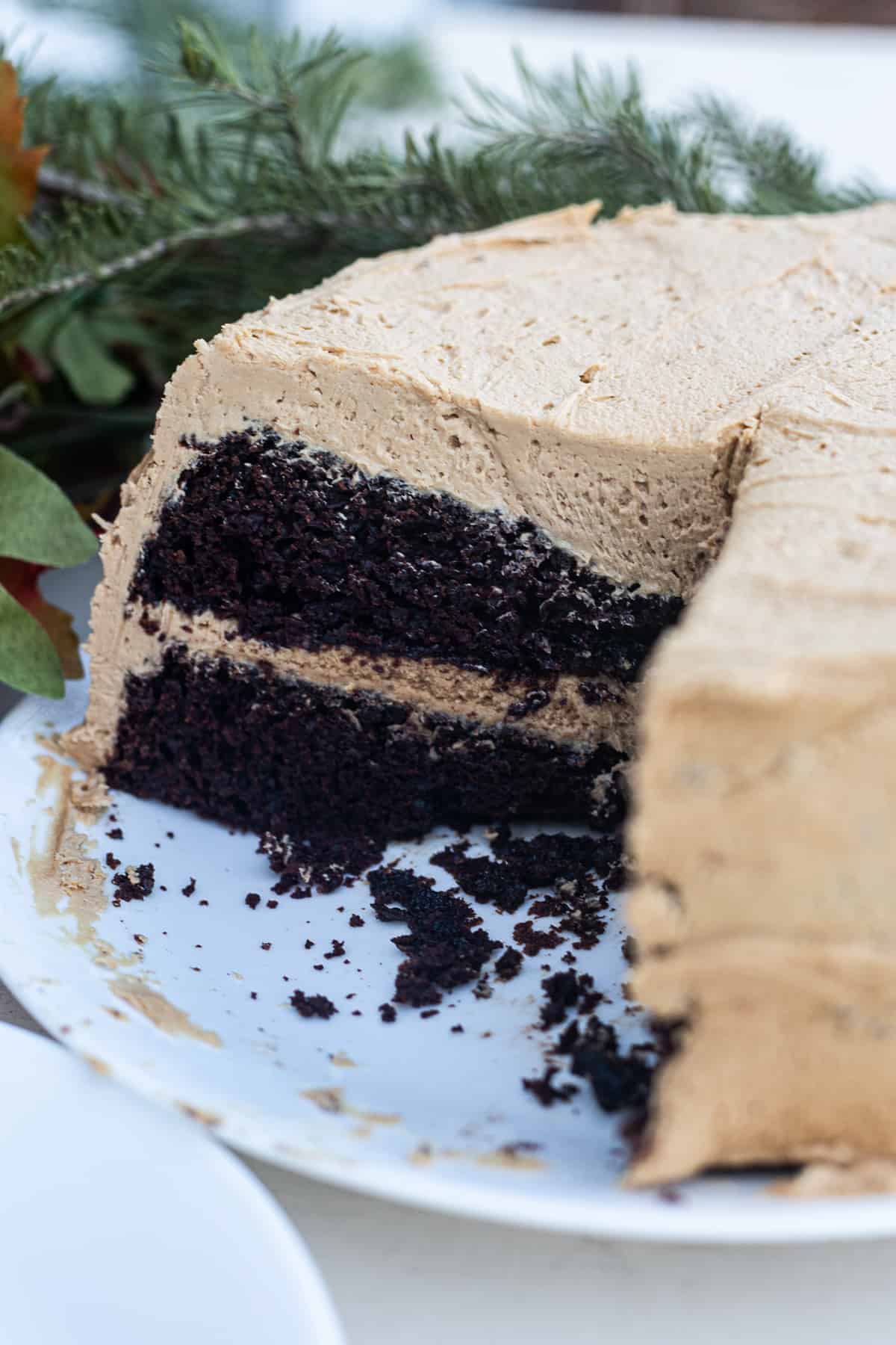 coffee buttercream on chocolate cake 