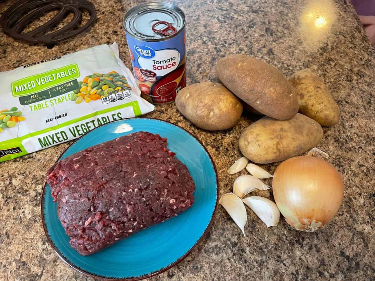 ingredients for ground deer meat soup