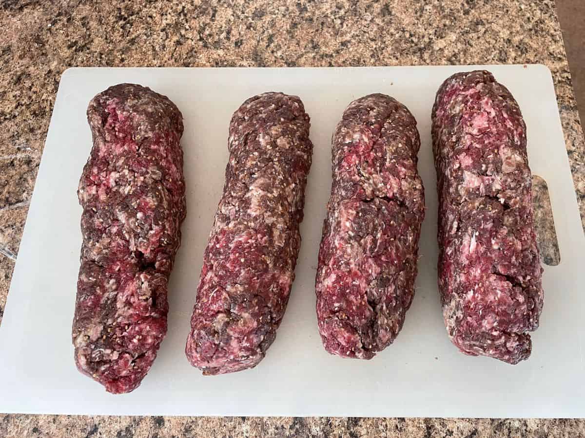 venison summer sausage rolls formed and ready to bake