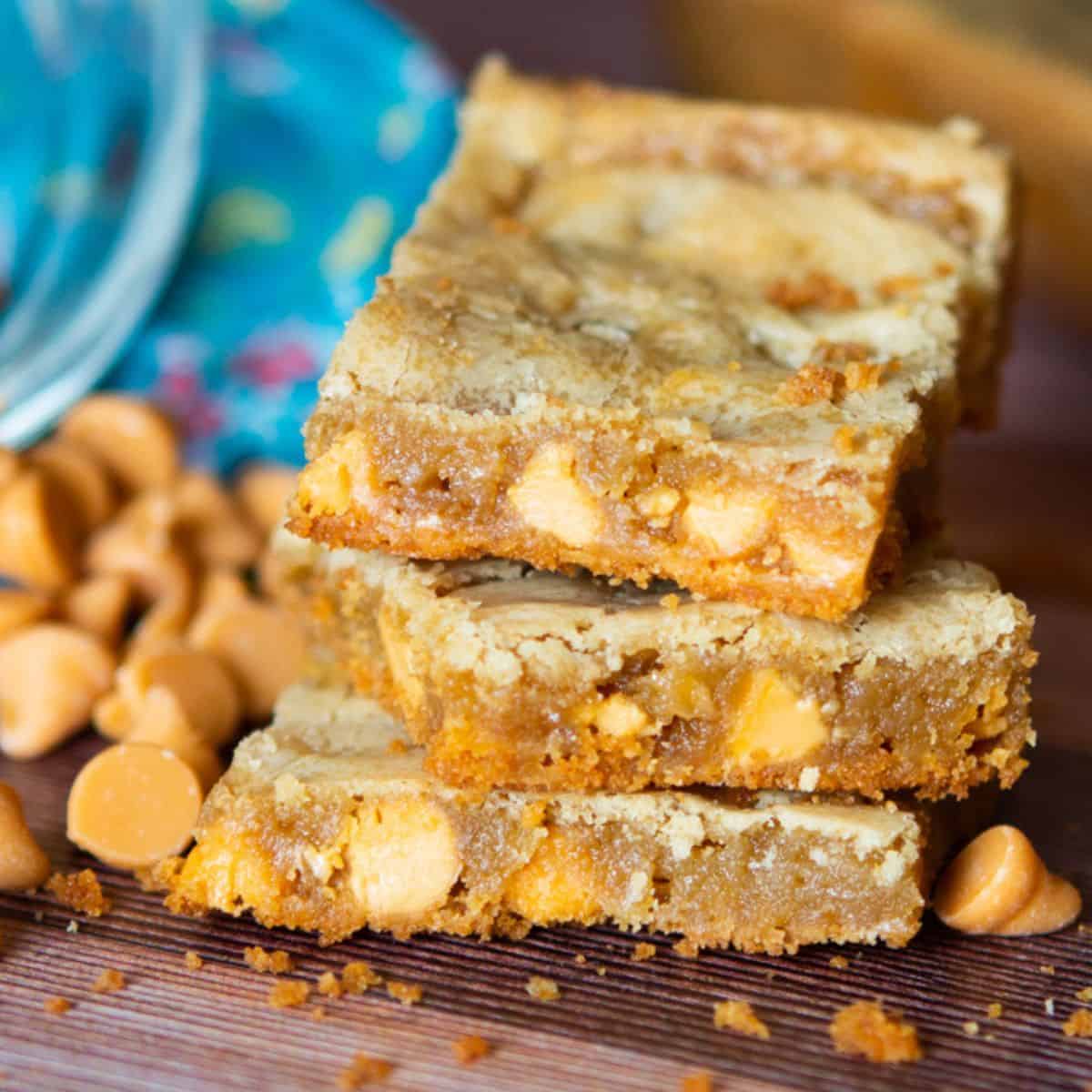Butterscotch Squares stacked on counter