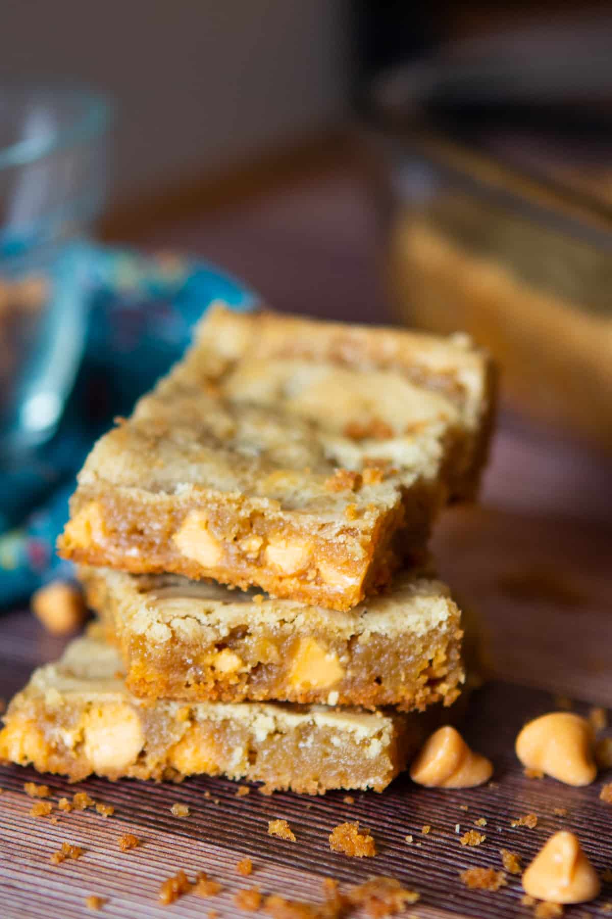 butterscotch squares stacked on counter
