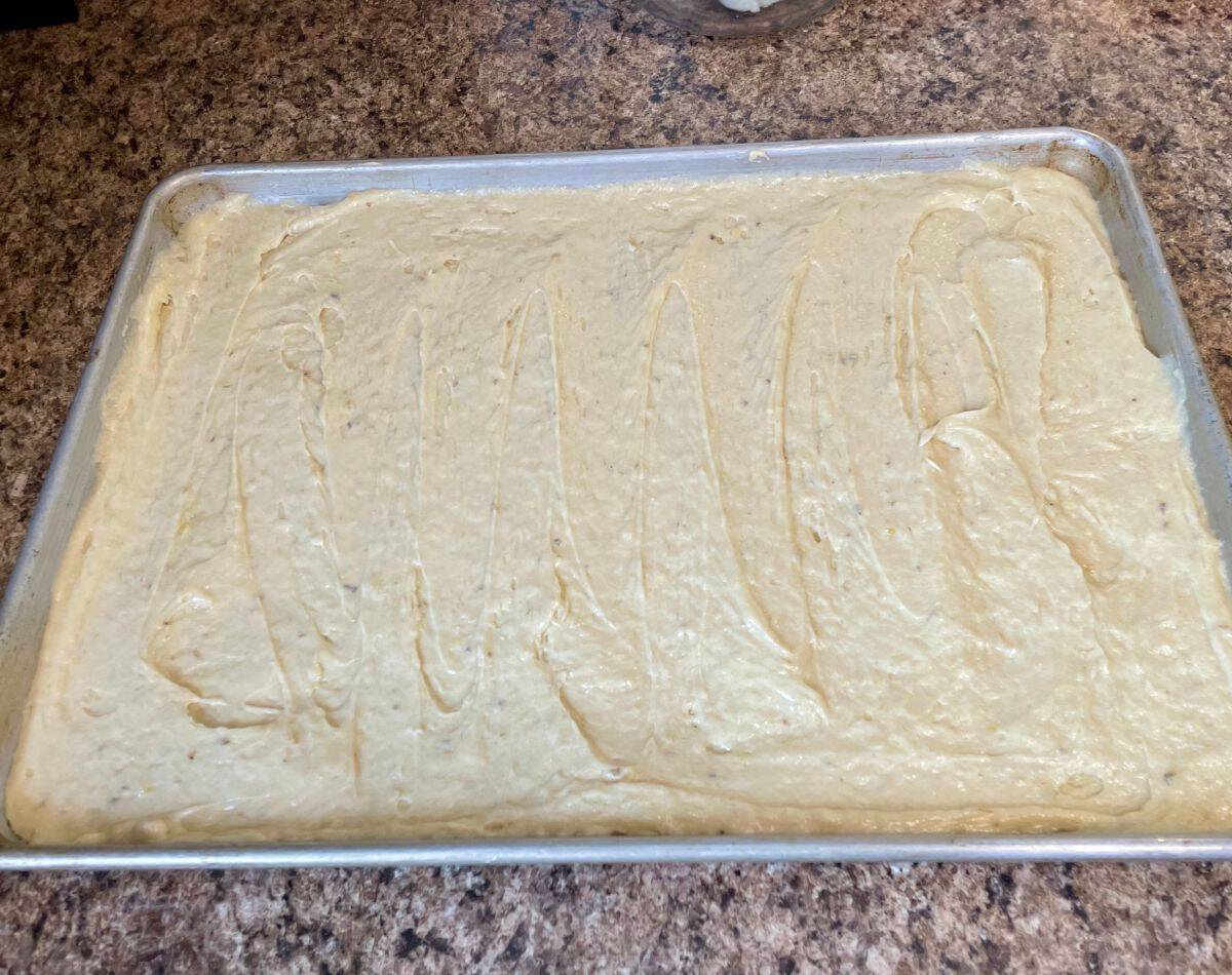 banana bars batter in pan
