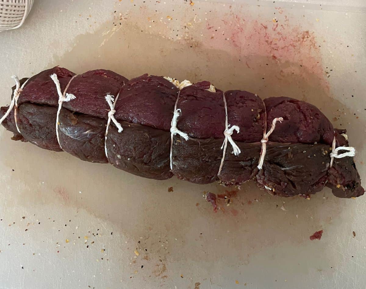 stuffed loin tied with string