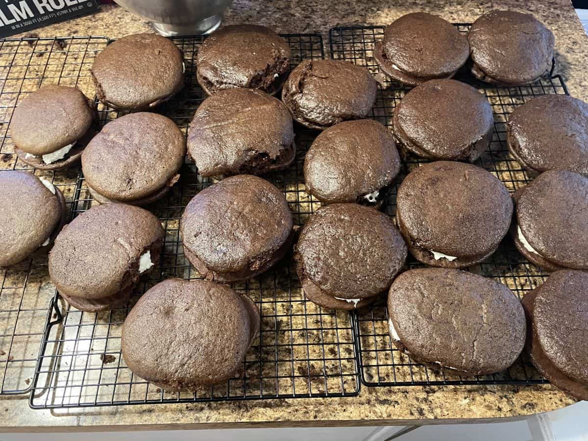 chocolate sandwich cookies on counter