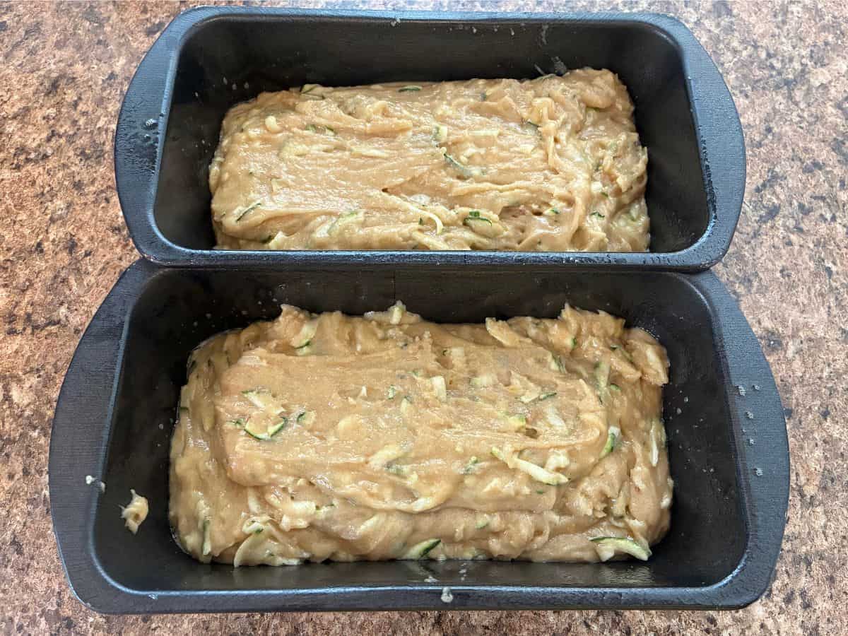 Zucchini Bread batter in loaf pans